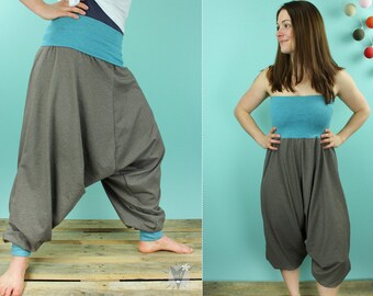 Muslin harem pants, can also be worn as a jumpsuit, light summer pants made of eco-jersey, S-XL