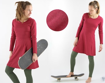Skater dress with long sleeves, red mottled, elegant summer dress made of eco-jersey