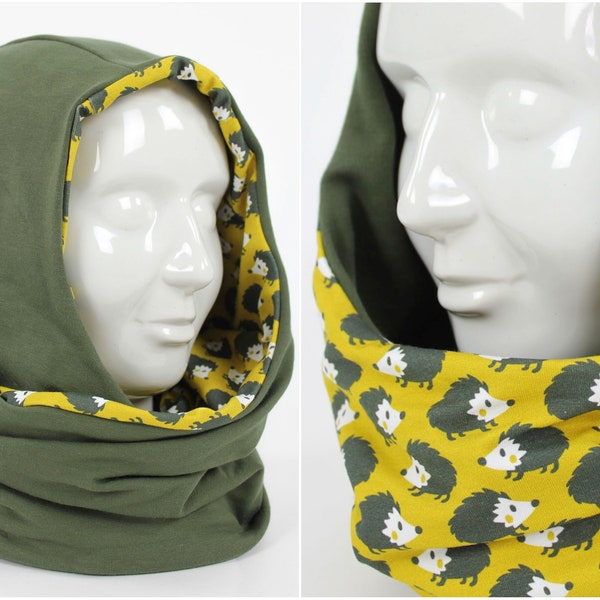 Boucle de capuche réversible vert olive et jaune hérisson