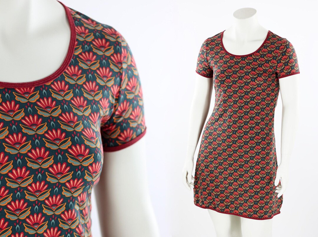 Shirt Dress Women  Retro Water Lilies Green-orange  Knee-length Jersey  Dress - Etsy