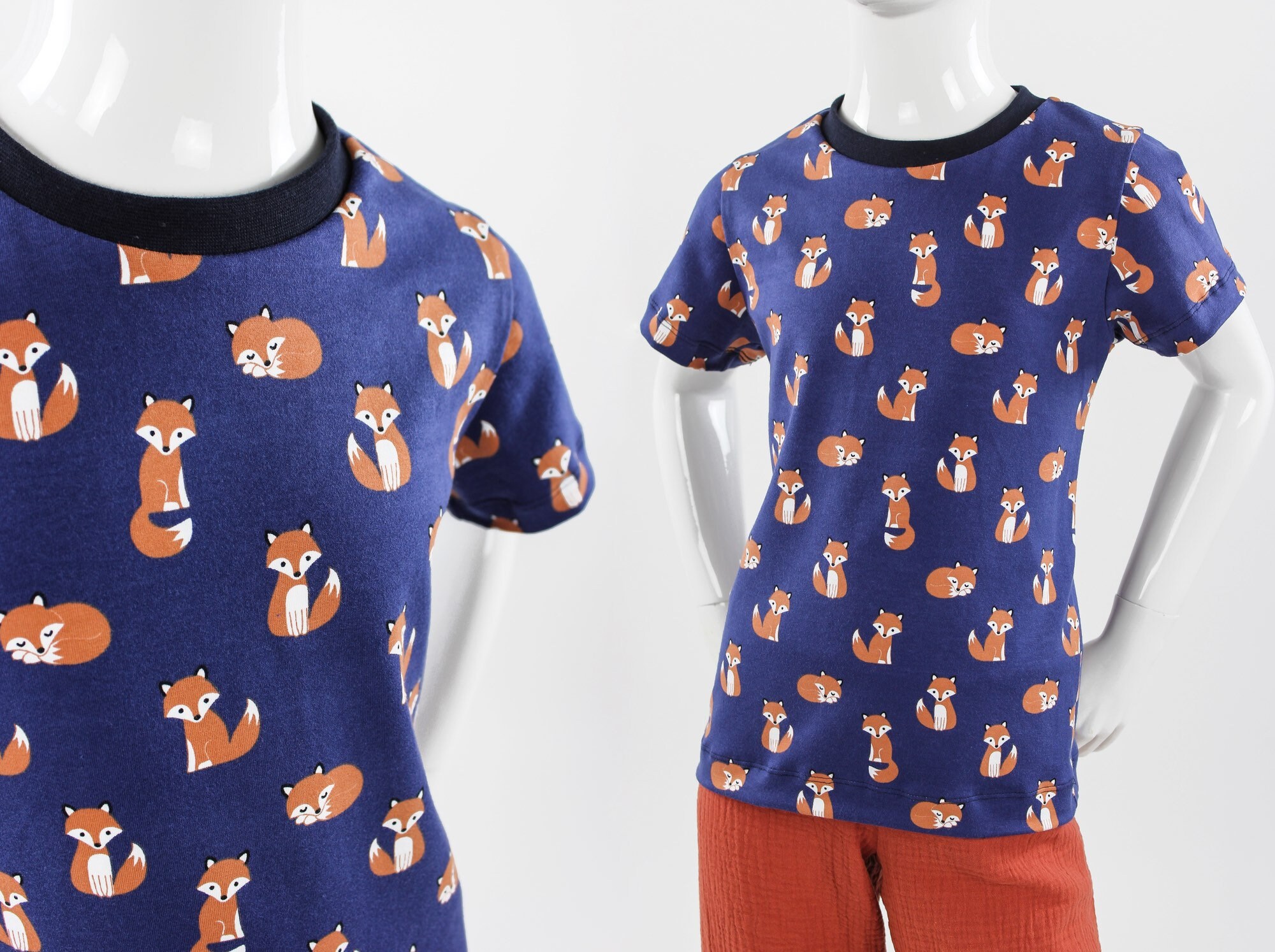Children's T-shirt Dark Blue With Foxes - Etsy Canada