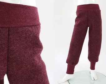 Wool trousers for children mottled berry, breathable and heat-regulating, grows with the child for a long time