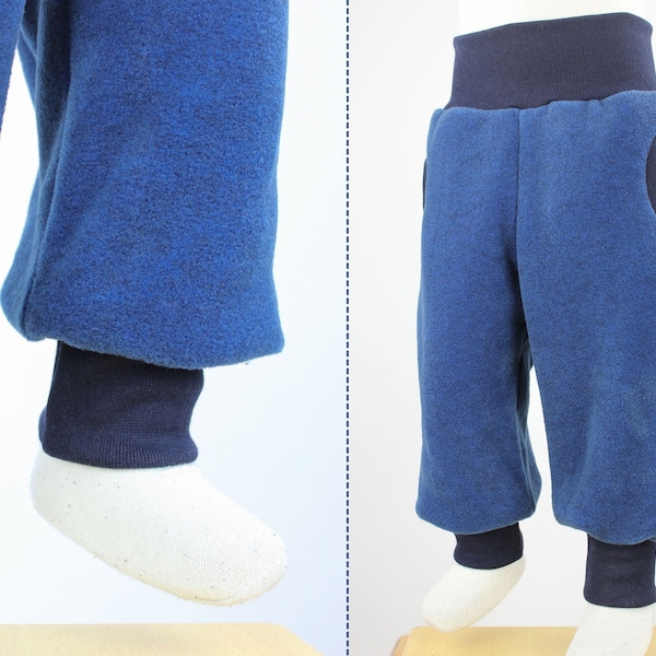 Tobehose made of mottled blue eco-fleece, with pockets, grows with you for a long time, cuddly soft, heat-retaining and water-repellent