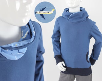 Kinder-Kapuzenpulli taubenblau mit Flugzeugen