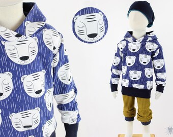 Blue children's summer sweater made of summer sweat with sleeping tigers