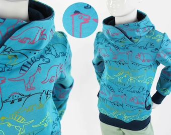 Sweat à capuche enfant turquoise avec dinosaures