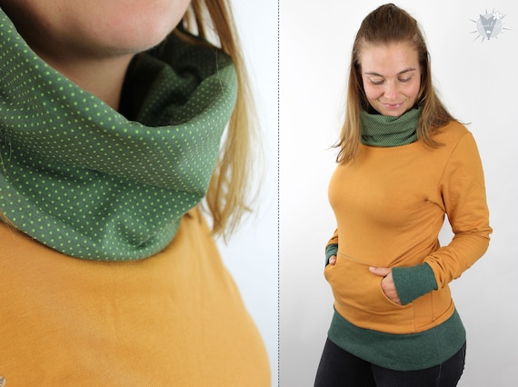 Kangaroo Sweater for Women, Sweatshirt With a High Collar for Snuggling up  and a Pocket for Warming Your Hands, S-XL, Yellow, Dots on Green - Etsy