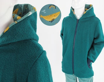 Children's wool jacket emerald green with whales