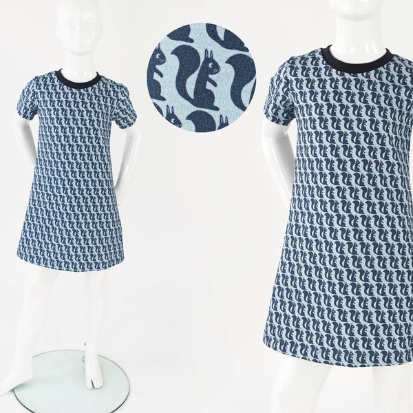 Kinder-Shirtkleid blau mit Eichhörnchen