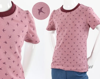 SALE 110/116 Kinder-T-Shirt rosa mit Vögeln