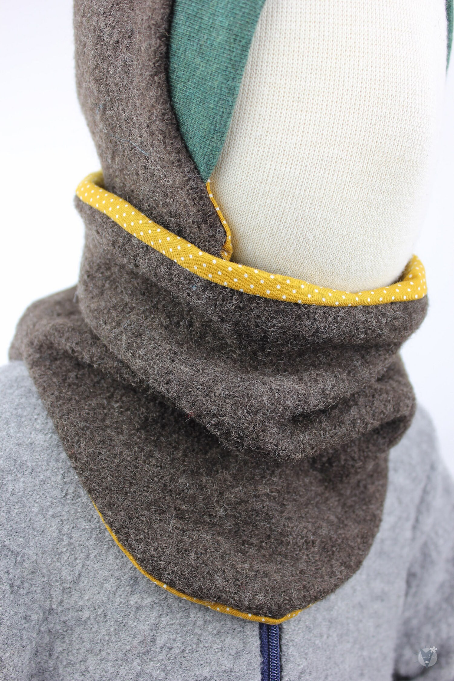 made of wool walk and eco jersey reversible light grey with dark blue Wool hat wool scarf set for children and babies