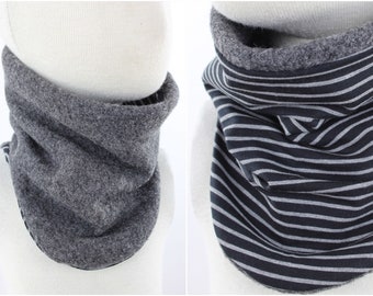 Reversible wool walk scarf, anthracite with stripes