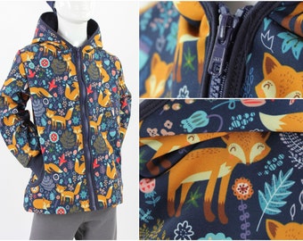 Children's soft shell jacket with poppy foxes