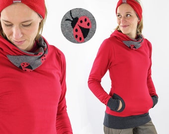 Sweat à capuche femme rouge avec coccinelles