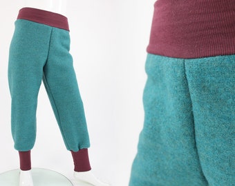 Children's wool trousers, petrol mottled with berry cuffs ORGANIC FABRICS