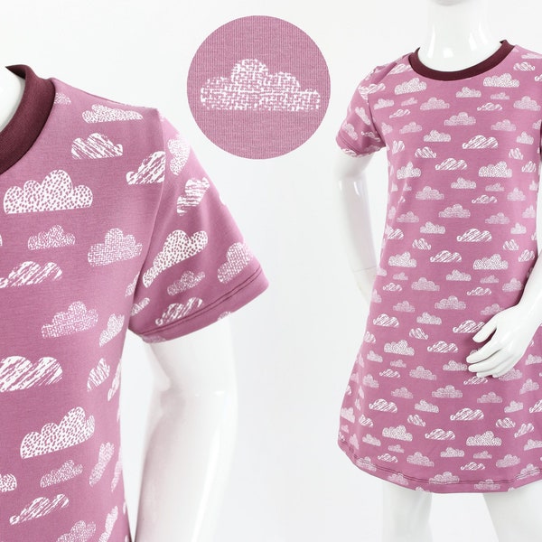 Kinder-Shirtkleid rosa mit Wolken Bio-Baumwolle