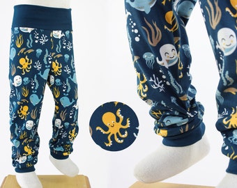 Children's leggings dark blue with sea creatures ORGANIC FABRICS