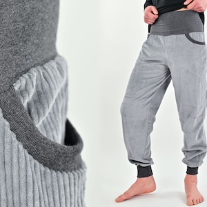 Corduroy trousers light grey with anthracite cuffs unisex