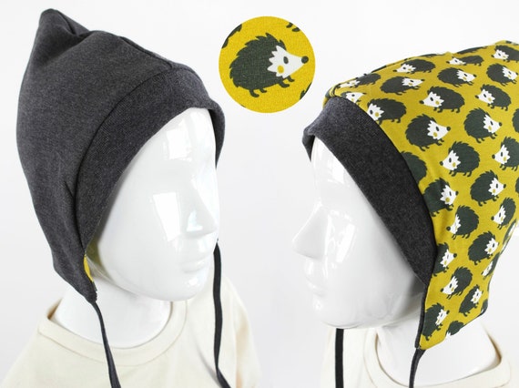 Children's Sweat Hat Anthracite and Yellow with Hedgehogs