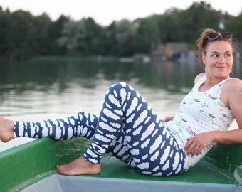 Women's Leggings, S-XL, Clouds on Blue