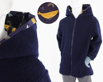 Kinder-Wolljacke marineblau mit Walen