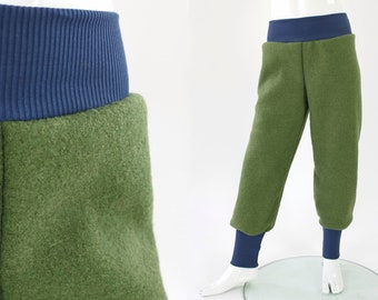 Pantalón de lana para niños, verde, transpirable y termorregulador, crece con ellos durante mucho tiempo.