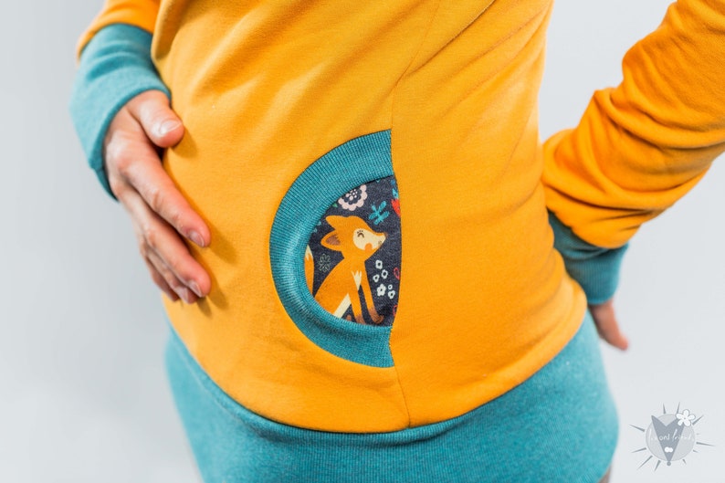 gemütlicher Frauen-Kapuzenpulli, vorteilhaft körperbetont, mit Taschen, aus Öko-Sweat, kuscheliger Damen-Hoodie, S-XL, gelb, Mohn-Fuchs Bild 4