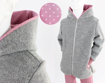 Kinder-Wolljacke grau mit rosa Punkten