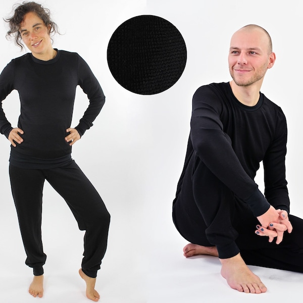 Schlafanzug schwarz aus Merinostrick unisex