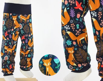 Children's leggings navy blue with poppy foxes