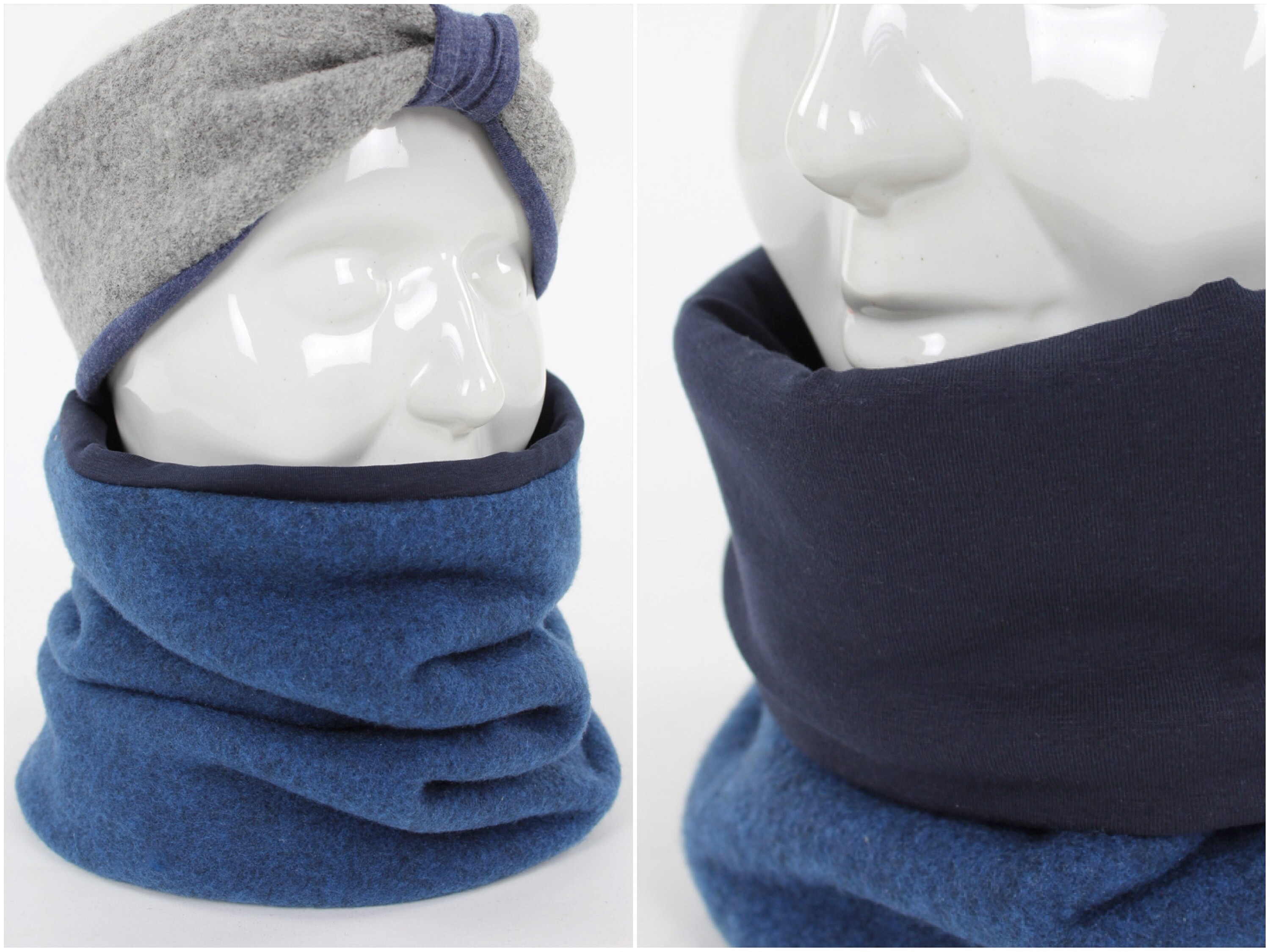 Reversible Fleece Loop Scarf Blue and Navy Blue - Etsy