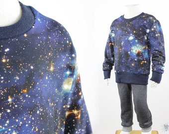 Kinder-Longsleeve BLUE GALAXY, leichter Kinderpullover aus Öko-Sommersweat, wächst lange mit