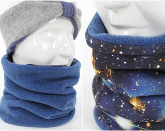 Reversible fleece loop scarf blue and Blue Galaxy