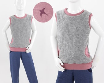 Children's gray wool vest with pink birds