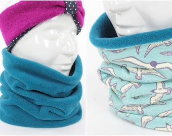 Reversible fleece loop scarf petrol and seagulls