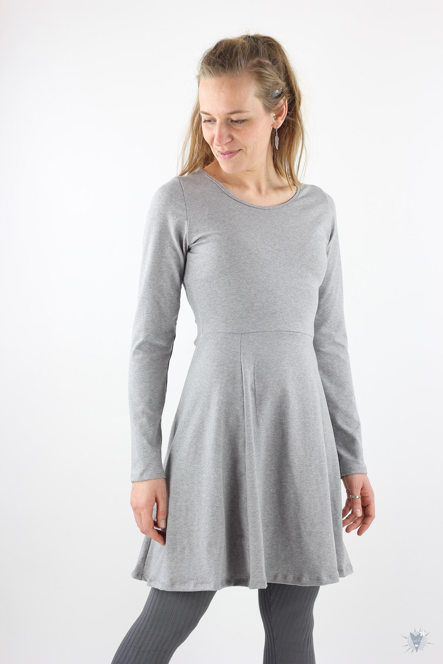 chinese dress ladies Gray Wool Long Sleeve Midi Dress – Handmade Winter Elegance main image 0