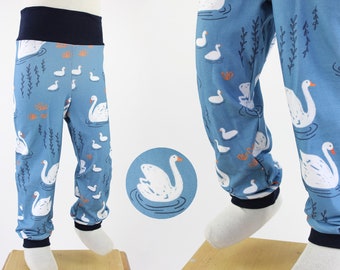 SALE 86/92 Children's leggings blue with swans ORGANIC FABRICS