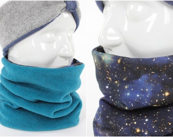 Reversible fleece loop scarf petrol and Blue Galaxy