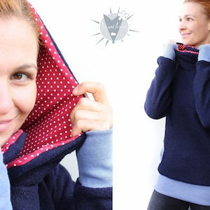 Gezellige wollen trui gemaakt van zeewol walk, nauwsluitende hoodie, ademend, warmteregulerend, vuilafstotend, S-XL, stippen op rood