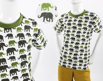 Children's white T-shirt with green elephants