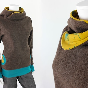 Pull en laine marron avec pissenlits, respirant, thermorégulateur, anti-salissures