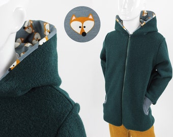 Children's wool jacket dark green with fox faces