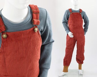 Corduroy tuinbroek voor kinderen, oranje, losse pasvorm, duurzaam, groeit met het kind mee