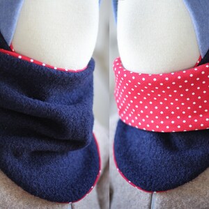 Wool hat and wool scarf set for children and babies, navy with dots on red, reversible, made of wool and eco-jersey image 2