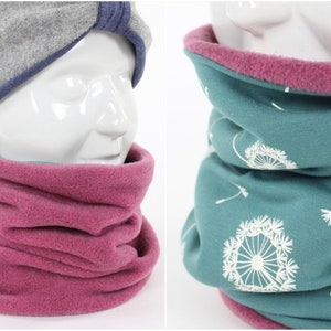 Reversible fleece loop scarf pink and dandelions