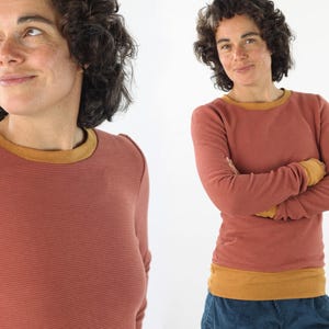 Unisex Longsleeve rostorange – Langarmshirt aus Ottoman Jersey, Handmade Pullover Leipzig