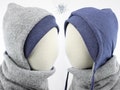 Wool hat and wool scarf set for children and babies, light gray with dark blue, reversible, made of wool and eco-jersey product logo