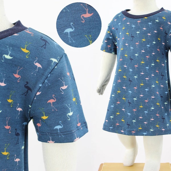 SALE 74/80 Kinder-Shirtkleid mit Flamingos auf petrol