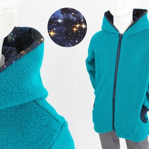 Children&#39;s wool jacket turquoise BLUE GALAXY