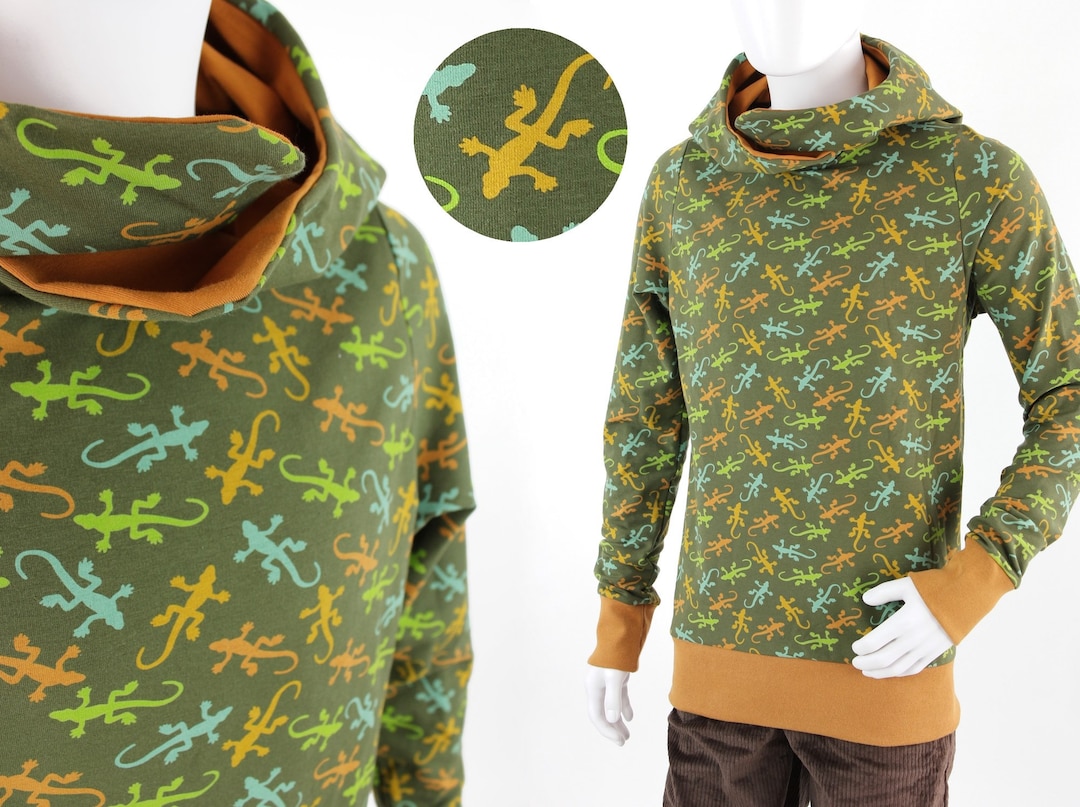 Green Hoodie With Lizards Made of Cozy Sweat Fabric Etsy